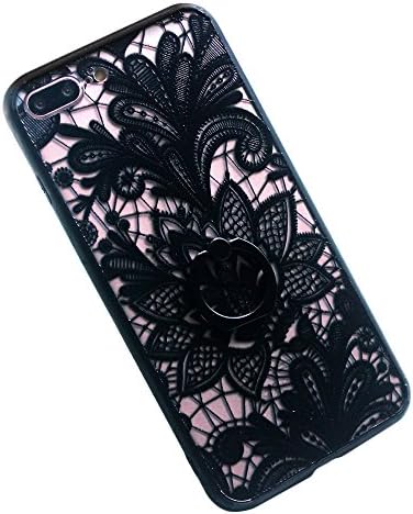 iPhone 7 plus Case iPhone 8 plus Case Ring Stent Soft Rubber Tronsnic 3D Embossed Lace Flower Pattern Acrylic Cover 360 Rotating Secure Grip Kickstand Shockproof (Black for iPhone 7plus 8plus 5.5'')