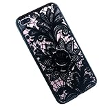 iPhone 7 plus Case iPhone 8 plus Case Ring Stent Soft Rubber Tronsnic 3D Embossed Lace Flower Pattern Acrylic Cover 360 Rotating Secure Grip Kickstand Shockproof (Black for iPhone 7plus 8plus 5.5'')