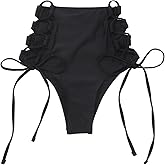 OYOANGLE Women's Tie Side Bikini Bottoms Lace Up High Waisted Bathing Suit Bottom