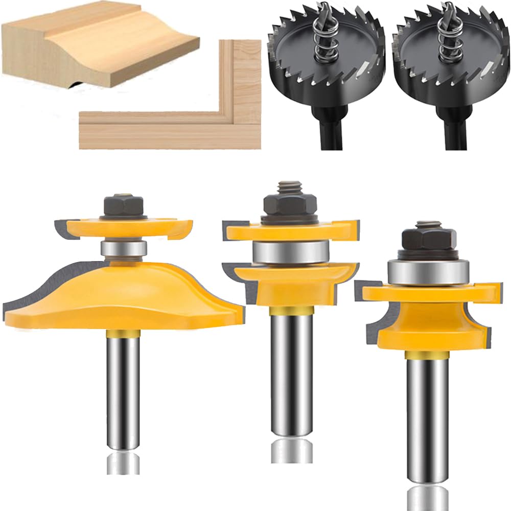 LEATBUY 3 PCS Router Bit Set 1/2 Inch Shank, Round Panel Cabinet Door Rail Stile Router Bits, Woodworking Wood Cutter, Table Carbide Groove Tongue Milling Tool(DF7) — image 1