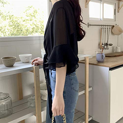 Women Short Ruffle Sleeve Sheer Bolero Tie Front Chiffon Cardigans for Dresses