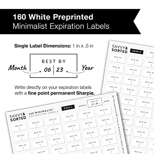 SAVVY & SORTED White Expiration Date Labels Freezer Labels for Food 160 Waterproof Food Date