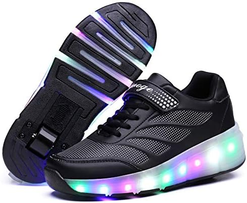 Boys Girls Led Light Up Roller Skates,Shoes Single/Double Wheels Retractable Skateboarding Rollerblades Outdoor Sports Cross Trainers Gymnastic Sneakers Unisex