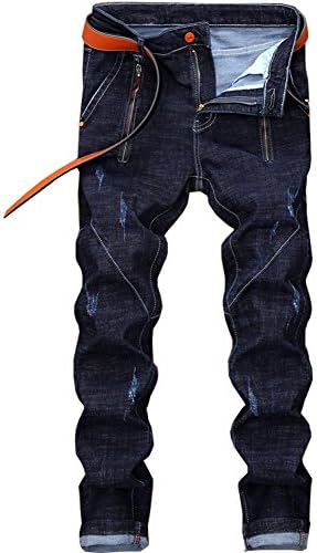 Shunht Men's Fashion Slim Fit Zipper Decoration Ripped Jeans Trousers Denim Little Feet Pants