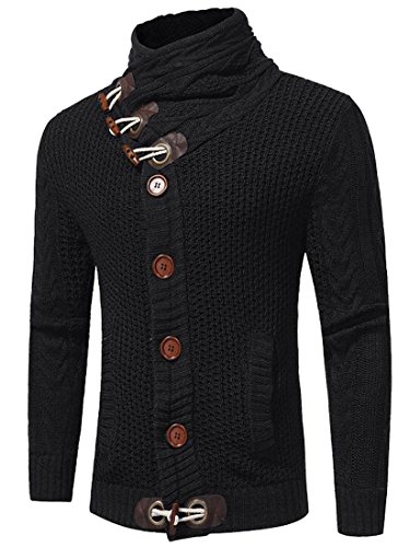 SYTX Mens High Neck Horn Button Knitted Thickened Cardigan Jumper Sweater Black M SYTX Mens High Neck Horn Button Knitted Thickened Cardigan Jumper Sweater Black M