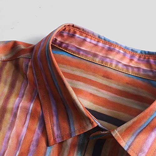 Mens Short Sleeve Shirts Button Down Striped Beach Summer Tops Lightweight Fashion Tees Spread Collar T-Shirt Blouse (Red, XXXL)
