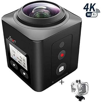 Zision 360°Panoramic VR Full View Action Camera Sport Mini Phone Remote Control Camera,4K WIFI MINI DV 220°Len 98ft Waterproof Shockproof Dustproof Camera Outdoor Travel DV 18 Aaccessory-Black