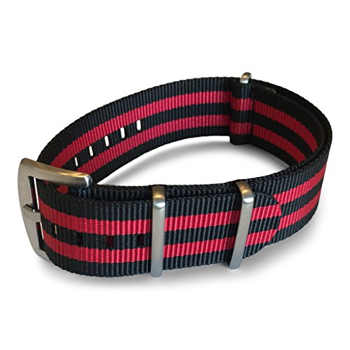 BluShark - The Original Premium Nylon Watch Strap - Multiple Sizes and Styles - 20mm Scarlet Knight Black/Red Bond