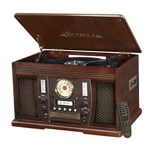 Victrola Nostalgic Aviator Wood 7-in-1 Bluetooth Turntable Entertainment Center, Espresso