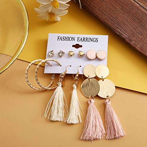 WAINIS 23-44 Pairs Assorted Multiple Stud Hoop Dangle Earrings Set Women Girls Acrylic Round Ball CZ Bohemian Long Tassel Drop Earrings Pack