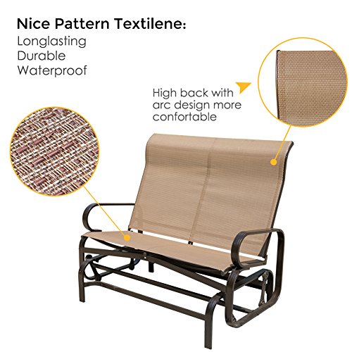 PatioPost Glider Bench Chair Outdoor 2 Person Loveseat Chair Patio Porch Swing with Rocker, Mocha