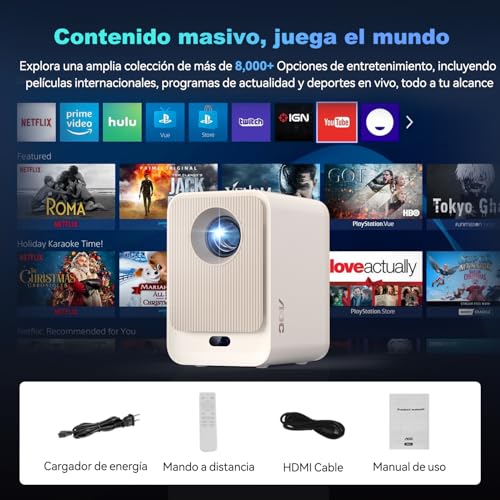 AOC 1080P Smart Projector,Fully Sealed,300 ANSI & 12000 Lumen & Auto Focus & Android 12.0,Projectors with Wifi6 and Bluetooth 5.0,250'' Screen, Portable Projector for Phone/PC/HDMI/USB (White+Yellow)