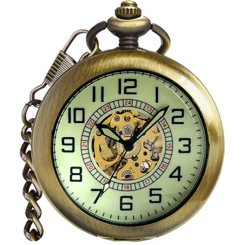 Fogitbok Mechanical Pocket Watch with Chain for Men Half-Hunter Case Hand Wind Up Analog Pocketwatch for Women Ideal Gifts