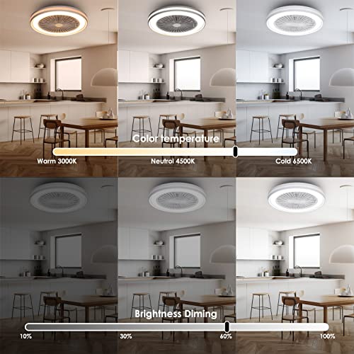 activeallbrite Ceiling fan with lighting, LED 40W, RGB 3000K-6500K, wind speed adjustable by remote control, suitable for room from 10 to 13 m2 (kitchen, living room, bedroom), Ø47 cm