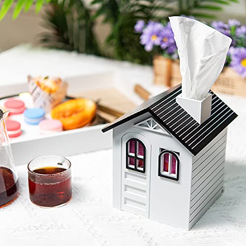 VEBAVO Tissue Box Cover, 100 Handmade House Tissue Box Holder Wood