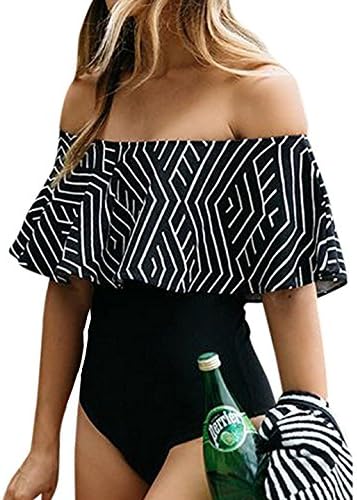 Hanston Women Sexy Floral Ruffle Off Shoulder Bodysuit Bikin Swimsuit Swimwear