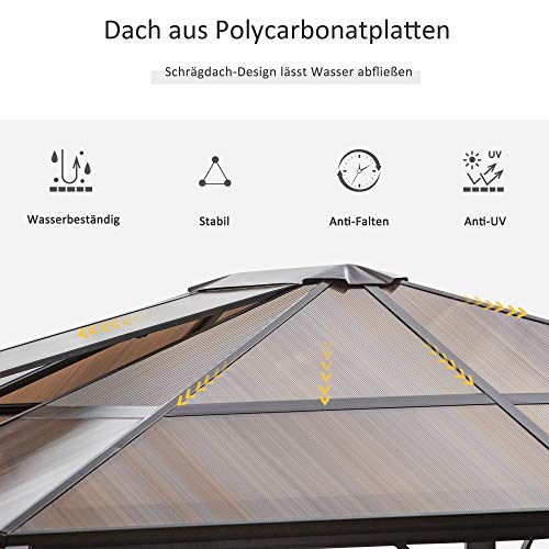 Outsunny Pavillon Gartenpavillon Partyzelt mit Seitenteilen PC Dach Alu Braun 3,45 x 2,8 x 2,6 m – Bild 4