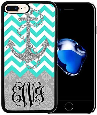 iPhone 7 Plus and 8 Plus(5.5inch) Case, Customized Monograms Zigzag Chevron Protective Snap On Cyan iPhone 7 Plus and 8 Plus(5.5inch) Case Cover by iFUOFF