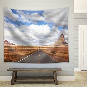 Gorgeous American Highway. Monument Valley in Utah on a Cloudy Windy Day - Fabric Wall Tapestry Home Decor - 51x60 inches