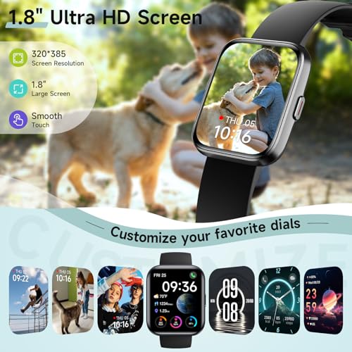 Smart Watch for Men Women, 1.8" Fitness Tracker for Android & iPhone, Answer/Make Calls, Alexa Built-in, Heart Rate/Sleep/SpO2 Monitor Smartwatch, 3ATM Waterproof Watches, 101+ Sport Modes, 2 Bands