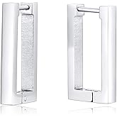 BIYONGDE Mens Womens Open Rectangle Huggie Hinged Hoop Earrings, Stainless Steel Hoop Earrings, Minimalist, Cool Unique