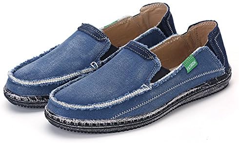SANBANG Men's Slip-On Loafers Flat Canvas Boat Shoes for Driving Walking Weeding Outdoor