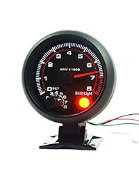 NCElec Universal 3,75 5" 12 V LED blanco retroiluminado tacómetro con luz de cambio rojo para coche de gasolina automático, 0   8000 RPM