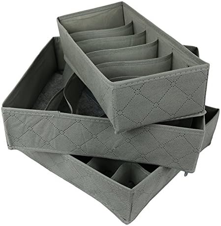 IFY 3 Pcs, 24-Cell, 7-Cell, 6-Cell Underwear Socks Ties Bra Divider Organizer Drawer,Bamboo Charcoal Abosrbs Moisture and Smell