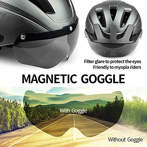 SUNRIMOON Cycling Helmet with Magnetic Goggles & Detachable Visor and Rechargeable Safety Light, Adjustable Road… - Image 4