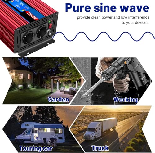 ETREPOW 3000W/6000W Inverter 24V 220V Pure Sine Wave Transformer with 2 EU Sockets and a USB, Wireless Remote Control and LCD Display, Suitable for Solar Systems, Caravans, Trucks, Camping