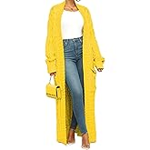 LIVECLOTH Womens Stylish Cable Knit Dual Chunky Cardigan with Pockets