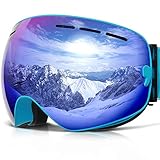 COPOZZ Anti-fog Ski Goggles - Wide Vision Anti-scratch Anti UV 400 OTG Comfortable Goggles with Detachable Dual Layer Lens, 03Blue VLT 18.4%