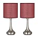 HAITRAL Table Lamps Set of 2 - Vintage Nightstand Lamps, Small Bedside Desk Lamps for Bedroom, Living Room, College Dorm, Kids Room with Metal Base and Fabric Lamp Shade - Dark Red (HT-BTL06-2R)
