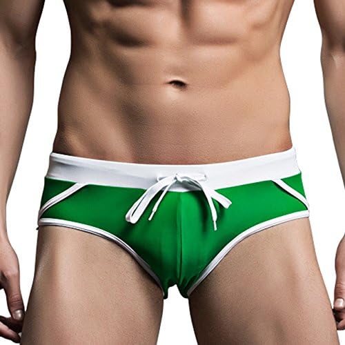 Mens Swimwear Low Rise Swimming Briefs Bikini Swimsuit (XXL/US L (Waist: 33-35"), Green Style-02)