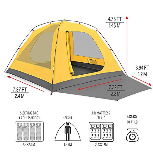 KAZOO 4 Person Camping Tent Outdoor Waterproof Family Large Tents 4