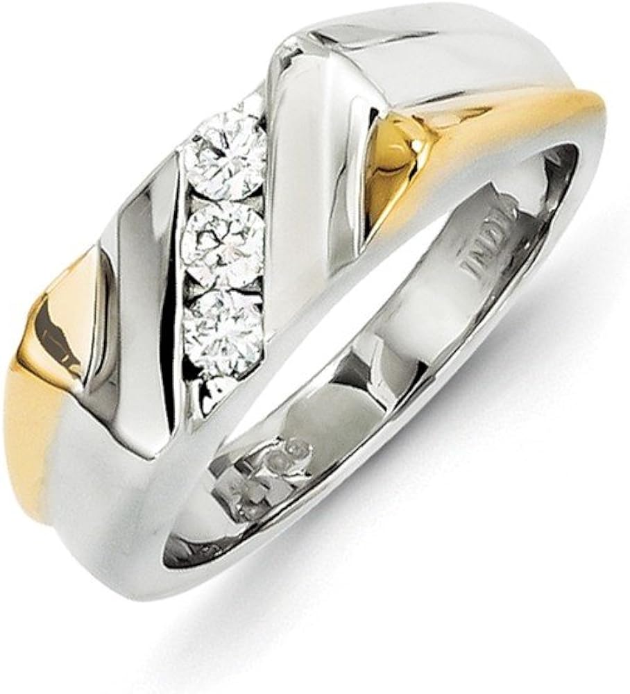 Size 13 Solid 14k Twotone Gold Diamond Mens Ring (8mm) (1/5ct