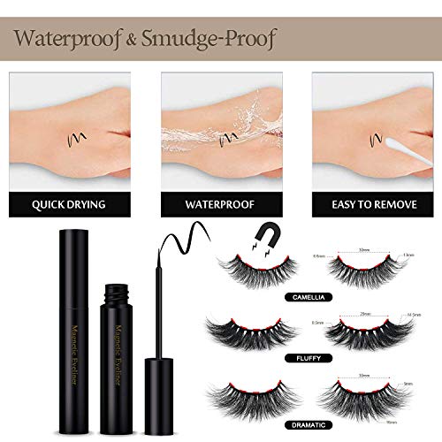 Magnetic Eyelashes, Magnetic Eyeliner and Lashes Kit Natural 5D Silk Magnet Eyelash For Full Eye No Glue Reusable And Handmade Soft Magnet False Eyelashes With Applicator By ZEKEE[3 Pairs] - Thumbnail 3