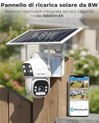 GENBOLT 2.5K AOV Solar Camera Wi-Fi Outdoor Wireless Security Outdoor, Recording 7/24 3MP+3MP IP Camcorder Surveillance with AI Detection, CCTV Camera Battery 8W 15600mAh 2.4&5GHz