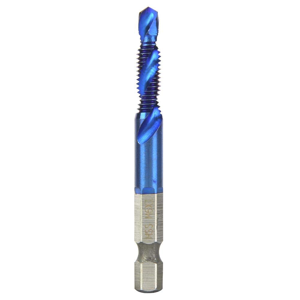 Hex Shank Tap, High Speed Steel Plated Blue 6.35mm Hex Shank Tap Drill Bit HSS Compound Tap (M6)