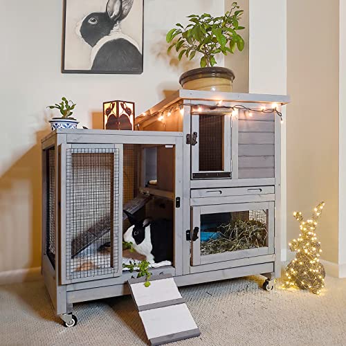 Aivituvin Rabbit Hutch Bunny Cage Indoor and Outdoor, Two Story Guinea