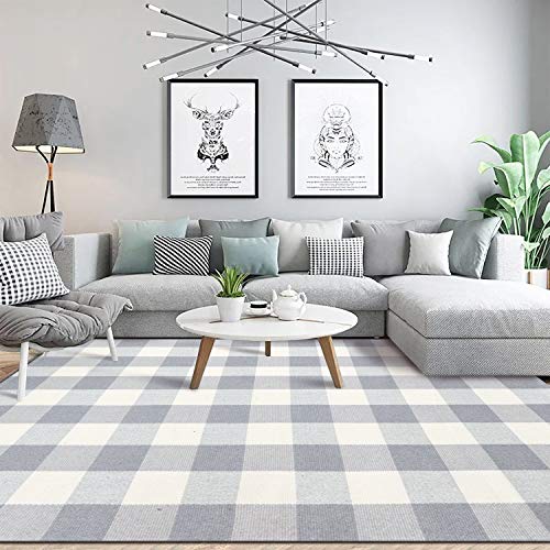 LEEVAN Buffalo Plaid Outdoor Rug 4x6 ft Grey Buffalo Check Rug Hand
