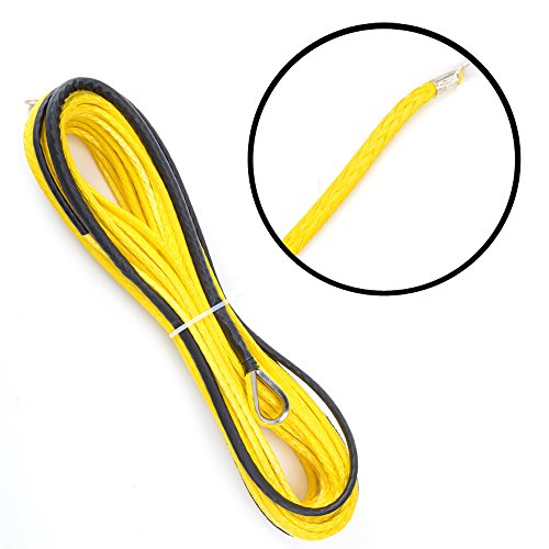 50 Feet x 3/16 Inches Yellow 5400 LBs Synthetic Winch Rope Car ATV UTV Tow Offroad Recovery Cable - Thumbnail 3