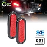 2pc 6" Oval Red 24 LED Trailer Tail Lights [DOT Certified] [Grommet & Plug Included] [IP67 Waterproof] Turn Stop Brake Trailer Lights for RV Jeep Trucks