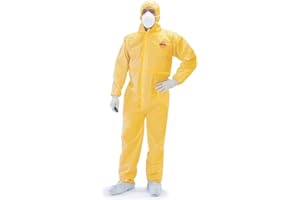 TIGER TOUGH PRODUCTS Tiger Tough Chemical Protection Coveralls - Hazmat Suits with Hood & Zipper – Durable Yellow Chemical Suit for Industrial Use
