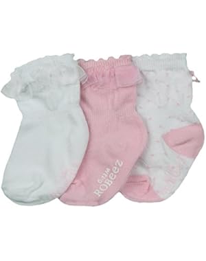 Pink and White Baby Girls Socks with Ruffles and Bows
