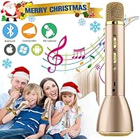 Wireless Karaoke Microphone for Kids, Kids Microphone Bluetooth Child Echo Mic Portable Karaoke Machine Cordless with Speaker for Boys Girls Adult Party Music Singing Android iOS Phones(Gold)