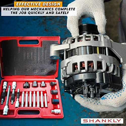 Shankly 18 Piece Alternator Pulley Kit, Alternator Pulley Removal Tool or Pulley Puller Includes
