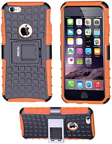 iPhone 6 Case,iPhone 6S Case,Fetrim Slim Fit Heavy Duty Protection Case Dual Layer Hybrid Shockproof Ultra Defender Protective Rubber Hard Cover for Apple iPhone 6 6S 4.7 Inch with Kickstand (Orange)