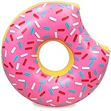 4-foot Jumbo Swimming Pool Donut Float, Strawberry Frosted and Rainbow Sprinkles, Inflatable Water Raft by Sol Coastal