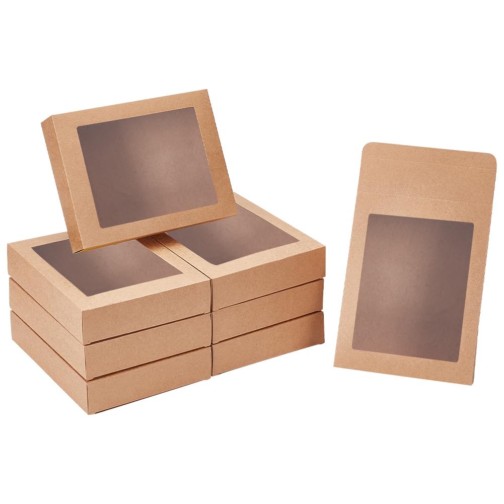 NBEADS 24 Pcs Camel Gift Box, Fold Paper Boxes with Window for Party Favor Treats, Bakery and Jewelry Packaging, 13x10cm, 17.5x13.5x3.5cm